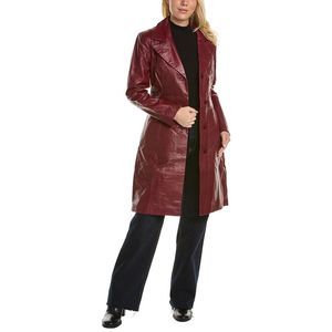 Badgley Mischka Triss Double-Breasted Leather Trench Coat